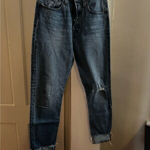 Levi’s skinny jeans. Distressed, leg cuff, button fly